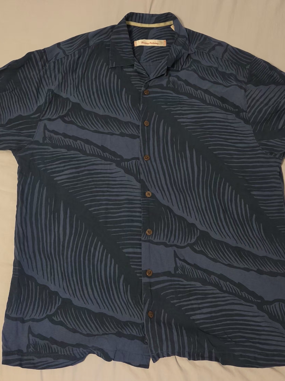 Tommy Bahama Men's LT Large Tall 100% Silk Palm Leaf Short Sleeve Shirt Blue